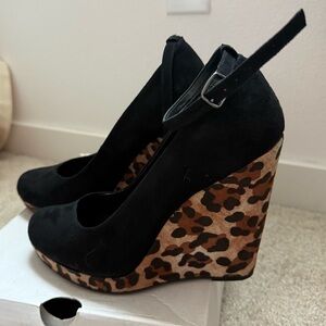 Black Wedge Heels with Leopard Print